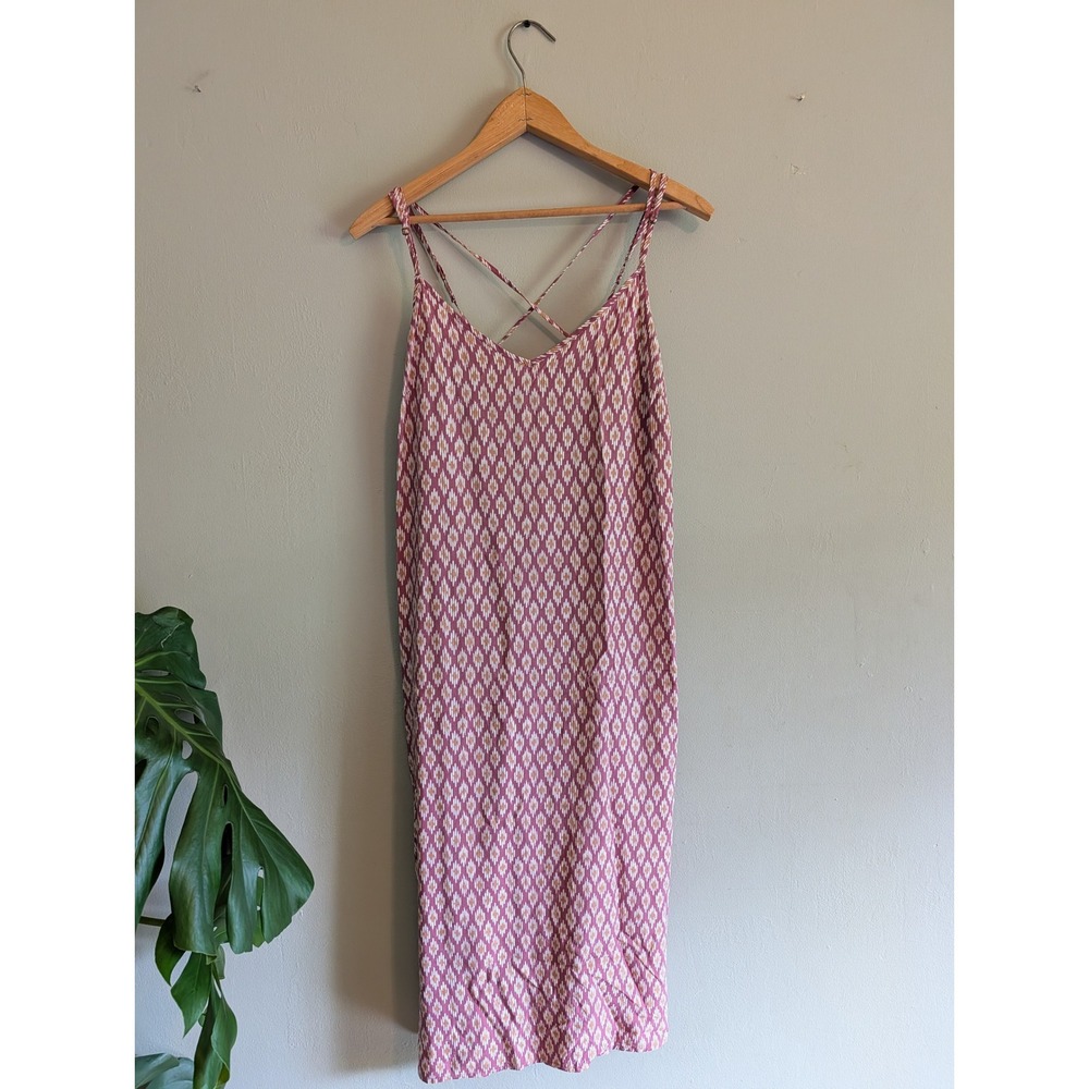Gap Pink Ikat Diamond Slip‎ Dress Midi Med Crisscross Back Boho Vacation Resort
